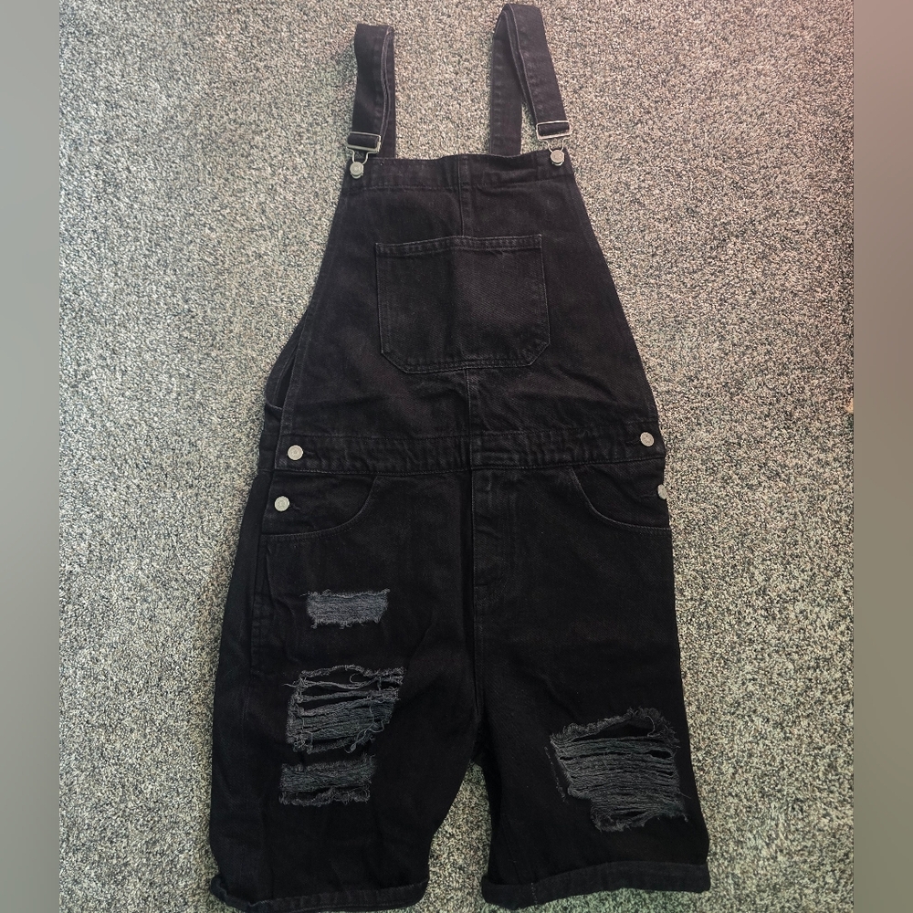 Mens Black Denim Short Overalls, Men's Ripped Jean